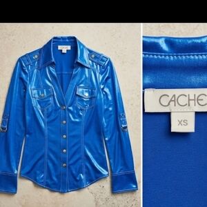 Cache Shiny  EKECTRIC Royal Blue Button-Front Shirt Jacket